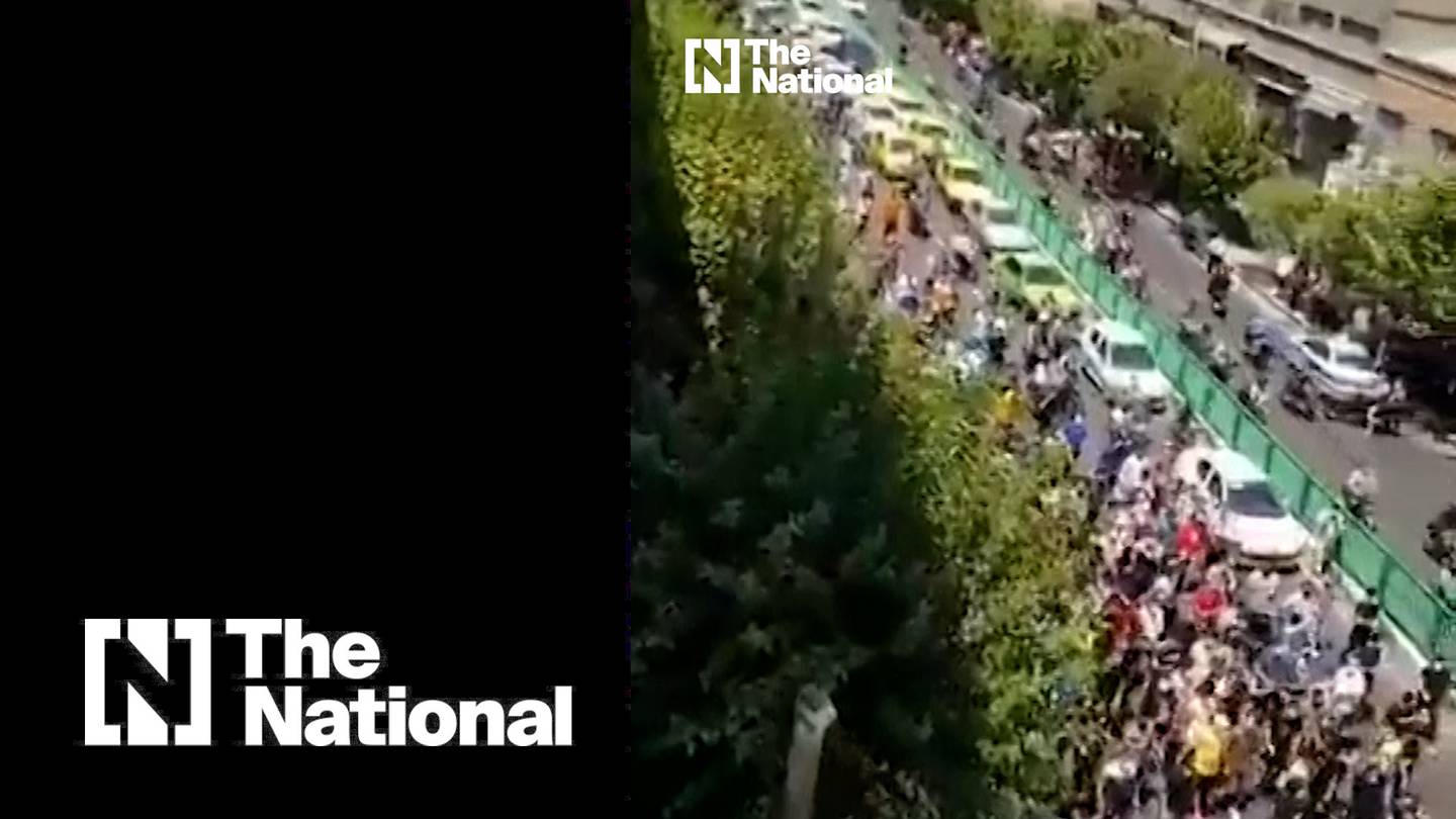 Screenshot of video footage of protests in Iran. The National