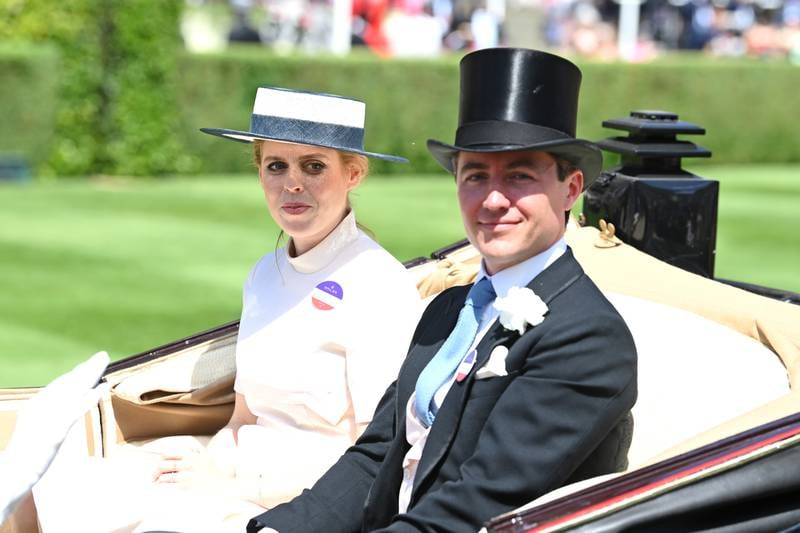 Princess Beatrice and Edoardo Mapelli Mozzi ride in a carriage for the royal procession during day two. Getty Images for Ascot Racecourse