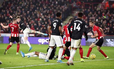 Brandon Williams scores Manchester United's first goal. Reuters