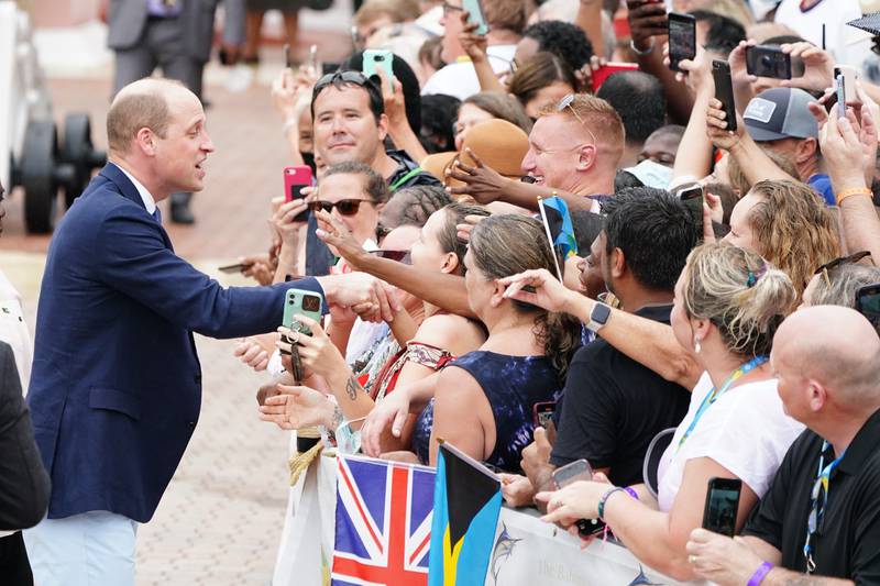 Prince William greets the crowds in Parliament Square, Nassau.