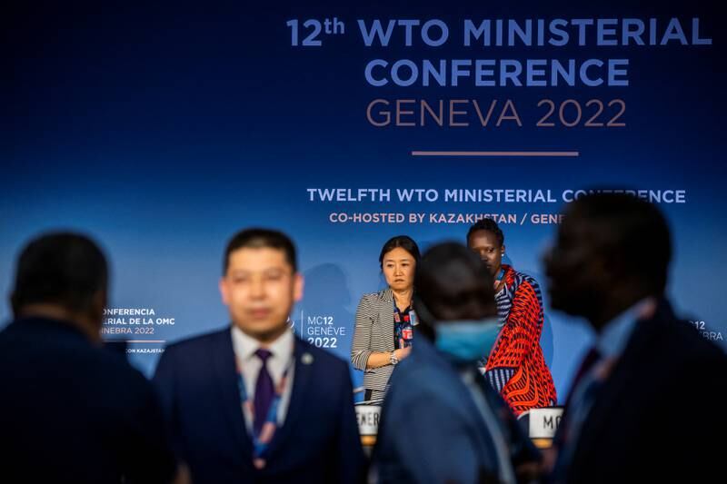 Ambassadors attend the opening ceremony of the 12th Ministerial Conference at the WTO's headquarters in Geneva. Reuters