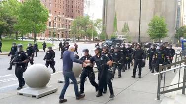An elderly man appears to be shoved by riot police during a protest against the death in Minneapolis police custody of George Floyd, in Buffalo, New York, U.S. June 4, 2020 in this still image taken from video. WBFO/via REUTERS TV ATTENTION EDITORS - NO RESALES. NO ARCHIVES. THIS IMAGE HAS BEEN SUPPLIED BY A THIRD PARTY. MANDATORY CREDIT