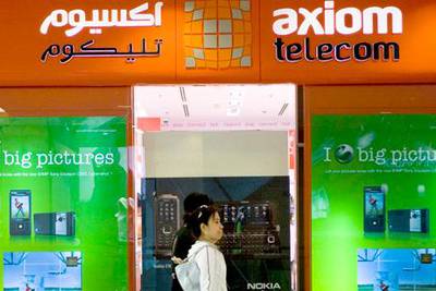 Abu Dhabi - December 9, 2008: The exterior of an Axiom Telecom store at Abu Dhabi Mall. ( Philip Cheung / The National )