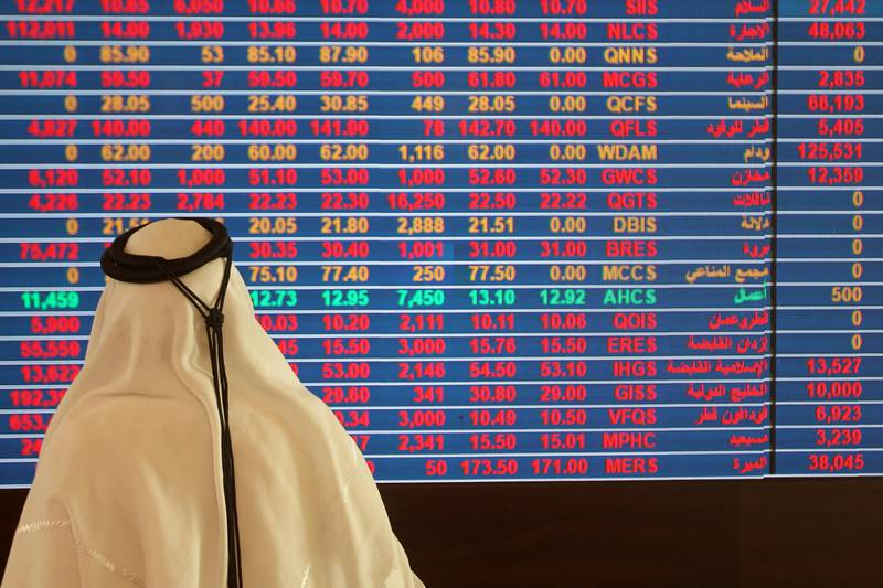 A trader monitors a screen displaying stock information at Qatar Stock Exchange in Doha, Qatar November 9, 2016. REUTERS/Naseem Zeitoon  - RTX2SQ6L