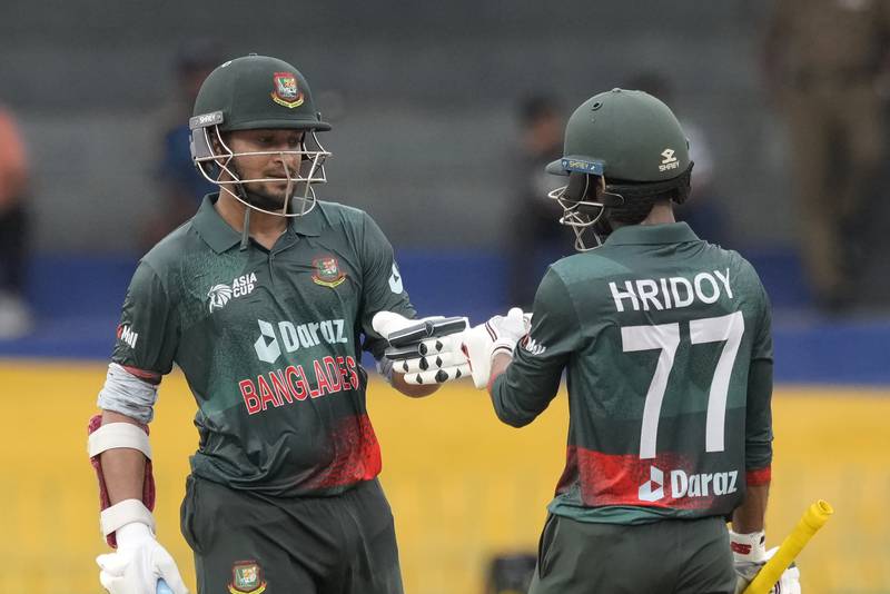 Shakib Al Hasan, left, impressed for Bangladesh in the win over India. AP