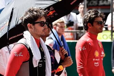 Ferrari drivers Charles Leclerc and Carlos Sainz ahead of the  Azerbaijan Grand Prix in Baku. EPA