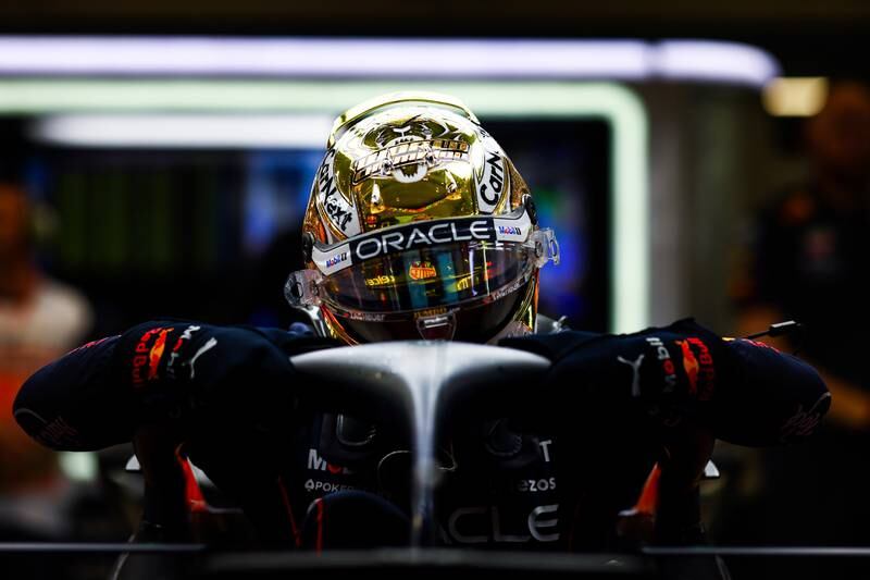 Max Verstappen of Red Bull Racing in the garage during qualifying. Getty