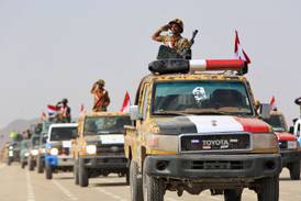 A pro-government military parade in Yemen's Marib province last year. Renewed fighting in the province comes after Saudi Arabia and Iran agreed to re-establish ties. AFP