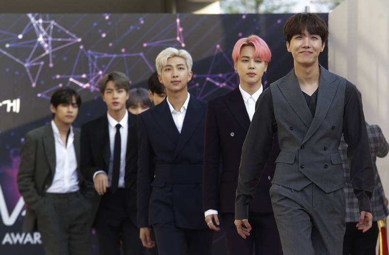 BTS members arrive at The Fact Music Awards in Incheon, South Korea, in 2019. AP