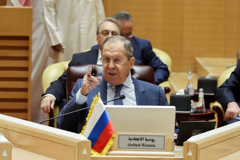 Mr Lavrov began a tour of the region in Bahrain on Monday, where he met King Hamad and Foreign Minister Abdullatif Al Zayani.  Reuters