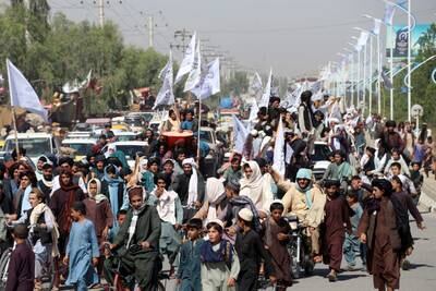 A celebratory parade in Kandahar. EPA