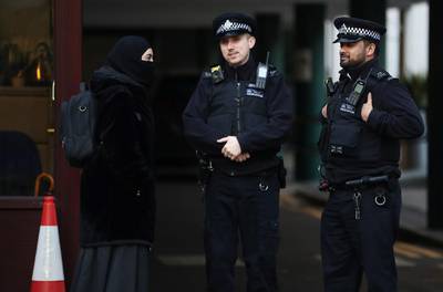 Police officers are seen outside the London Central Mosque. Reuters