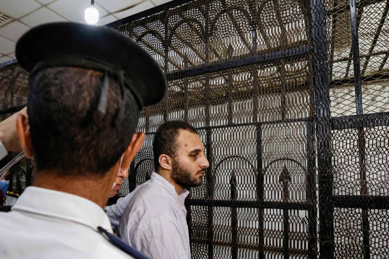 Mohamed Adel, who has been sentenced to death for murdering student Nayera Ashraf, at Mansoura Criminal Court. AFP