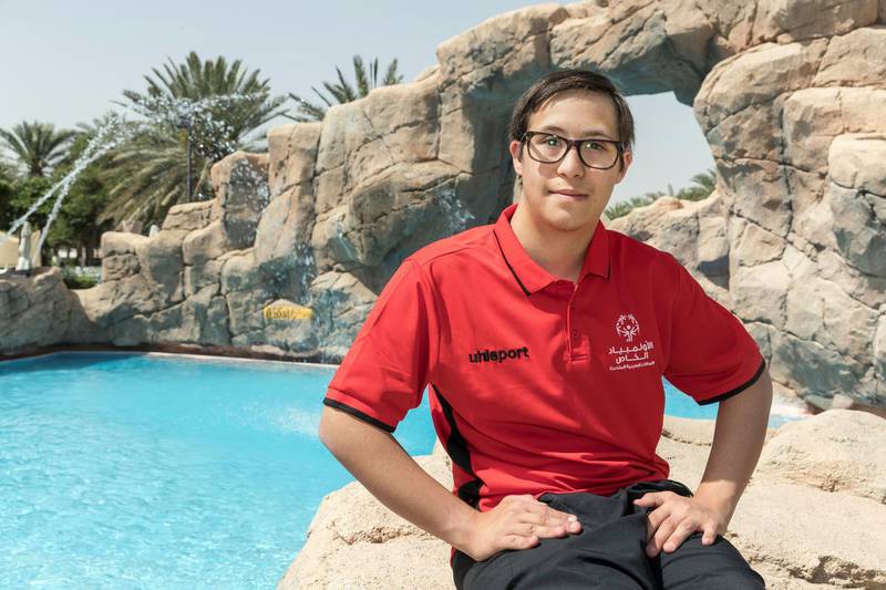 AL AIN, UNITED ARAB EMIRATES. 11 MARCH 2018.  UAE National Swimming Team member Omar Al Shami at the Danat Al AIn resort in preparation for the upcoming Special Olympics. (Photo: Antonie Robertson/The National) Journalist: Ramola Talwar. Section: National.