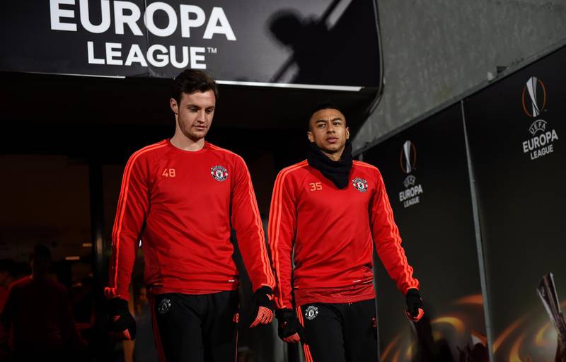 HERNING, DENMARK - FEBRUARY 17:  Will Keane (L) and Jesse Lingard of Manchester United make their way out onto the pitch during a training session ahead of the UEFA Europa League Round of 32 match between FC Midtjylland and Manchester United at Herning MCH Multi Arena on February 17, 2016 in Herning, Denmark.  (Photo by Michael Regan/Getty Images)