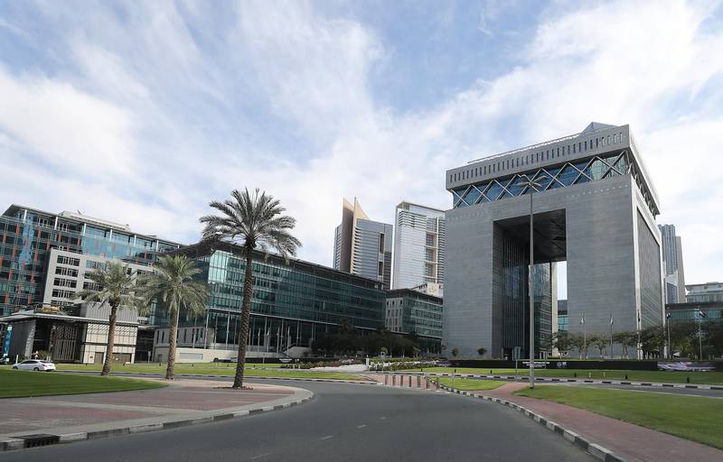 DUBAI, UNITED ARAB EMIRATES , April 06 – 2020 :- View of the empty streets in DIFC area in Dubai. Dubai is conducting 24 hours sterilisation programme across all areas and communities in the Emirate and told residents to stay at home. UAE government told residents to wear face mask and gloves all the times outside the home whether they are showing symptoms of Covid-19 or not. (Pawan Singh/The National) For News/Online/Instagram/Standalone