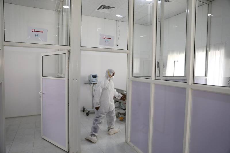 A health worker is pictured inside a newly erected coronavirus quarantine centre in Sanaa, Yemen. Reuters