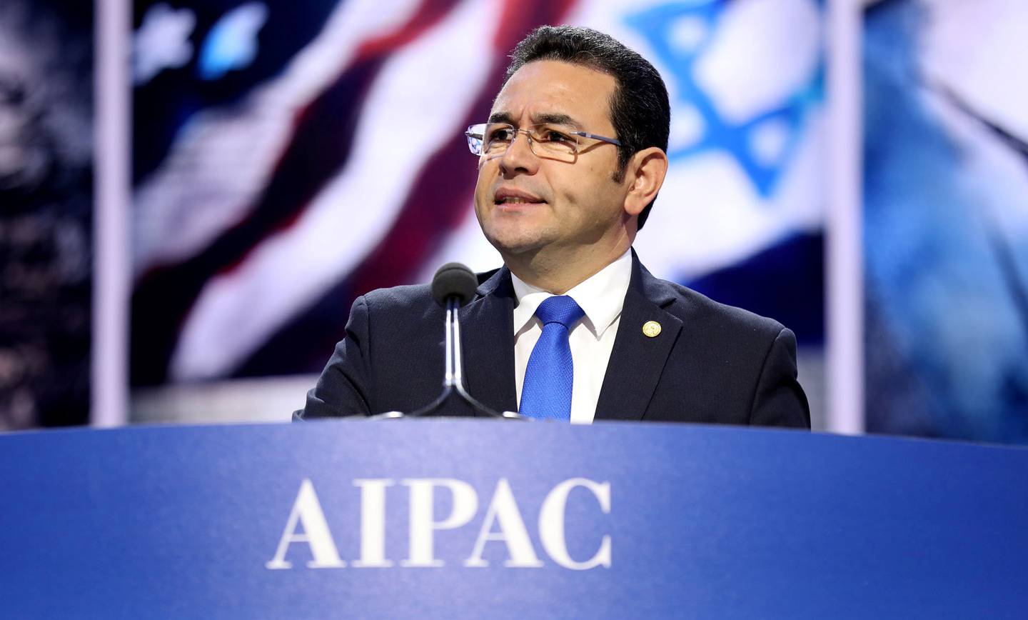 Guatemalan President Jimmy Morales speaks to the American Israel Public Affairs Committee AIPAC Policy Conference in Washington, DC, U.S. in this handout photograph released to Reuters by the Guatemala Presidency, March 4, 2018. Guatemala Presidency/Handout via REUTERS ATTENTION EDITORS - THIS IMAGE WAS PROVIDED BY A THIRD PARTY
