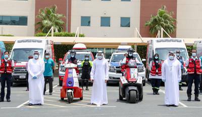 Hamdan bin Mohammed during his visit this morning to the Foundation For ambulance services.. Courtesy: Dubai Media Office Twitter