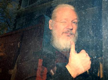 WikiLeaks founder Julian Assange arrives at the Westminster Magistrates Court, after he was arrested in London, Britain April 11, 2019. Reuteres 