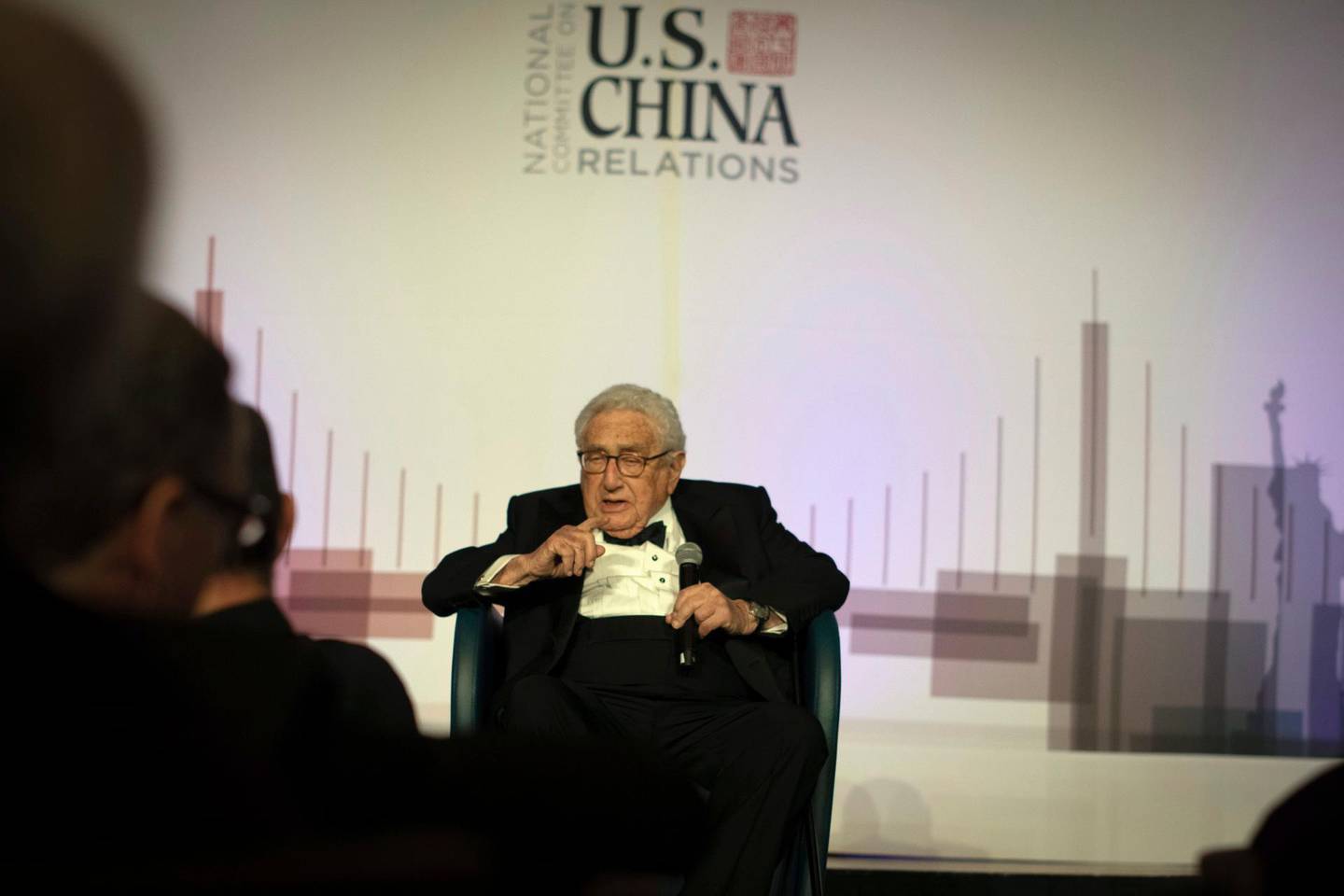 Former U.S. Secretary of State Henry Kissinger gives a speech at an annual dinner for the National Committee on U.S. China Relations, Thursday, Nov. 14, 2019, in New York. (AP Photo/Robert Bumsted)