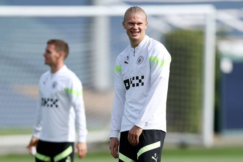 Erling Haaland during Manchester City training. Getty 