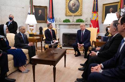 Sheikh Abdullah bin Zayed, UAE Minister of Foreign Affairs and International Co-operation, meets US President Donald Trump in the Oval Office of the White House. AFP