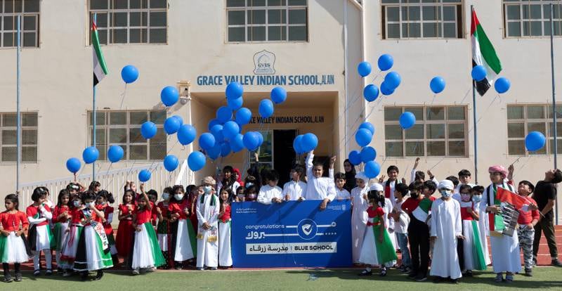 Pupils at Grace Valley Indian School are no longer required to wear masks outdoors thanks to a high vaccination rate. Photo: Abu Dhabi Department of Education and Knowledge