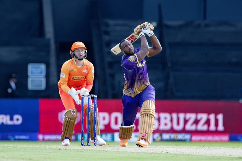 Andre Russell of Abu Dhabi Knight Riders on the attack