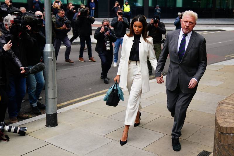 Three-time Wimbledon champion Boris Becker arrives for sentencing at Southwark Crown Court in London on Friday. PA