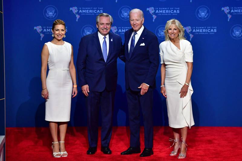US President Joe Biden with wife Jill Biden and Argentina's President Alberto Fernandez and wife Fabiola Yanez, in 2022. AFP