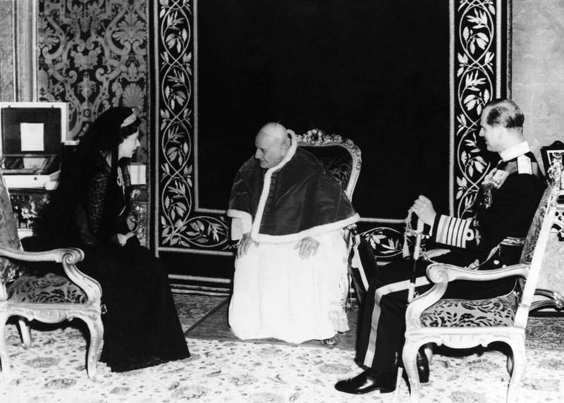 Queen Elizabeth and Prince Philip meeting Pope John XXIII at the Vatican in May 1961. Getty Images
