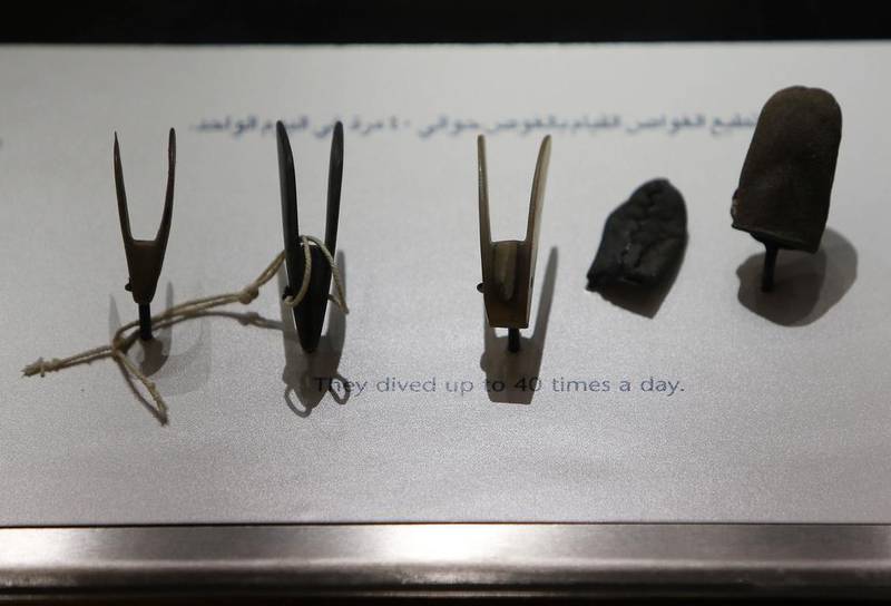 A nose peg on display at the Pearl Museum. The pearl collection was donated by Sultan Al Owais, a descendant of a family of pearl merchants.