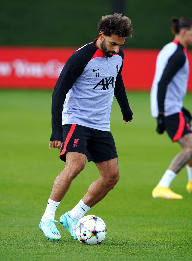 Liverpool's Mohamed Salah during the training session in the build-up to the Champions League clash with Rangers. Action Images