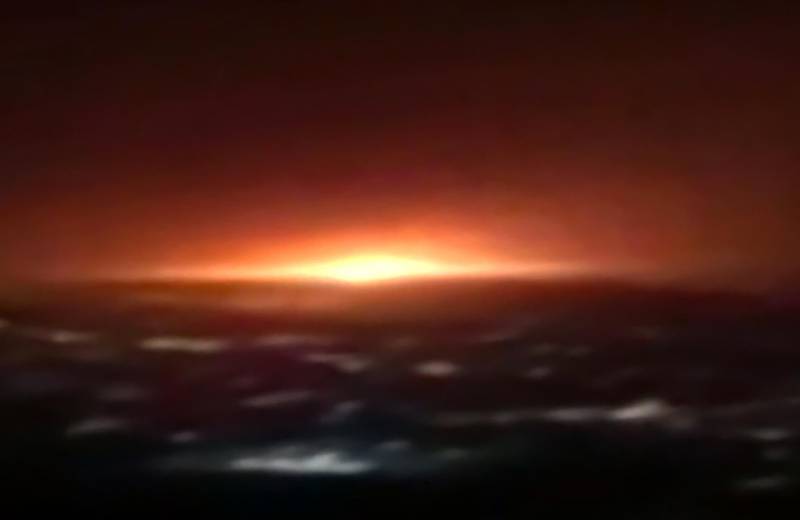 An image grab from Iranian State TV footage shows the glow from what the country's defence ministry said was the explosion of a gas tank near the capital Tehran on June 26, 2020.  IRIB via AFP