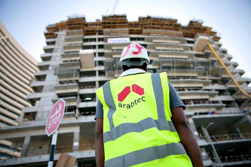 ABU DHABI, UNITED ARAB EMIRATES, Nov. 13, 2013:   
Arabtec signage announces yet another projects for teh development company, as seen on Thursday, Nov. 13, 2013, at a residential unit construction site on Reem Island in Abu Dhabi. (Silvia Razgova / The National)

Section:  Business
Publication: Undated
Reporter: stock


 *** Local Caption ***  bz14no-p1-Arabtec.jpg