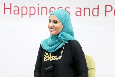 Ohood Al Roumi, Minister of State for Happiness, seeks to extend the work of UAE leaders by keeping people happy. Reem Mohammed / The National 