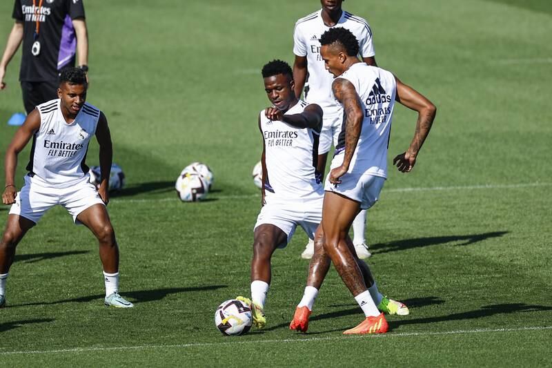 Real Madrid players train for Madrid derby on Sunday. EPA