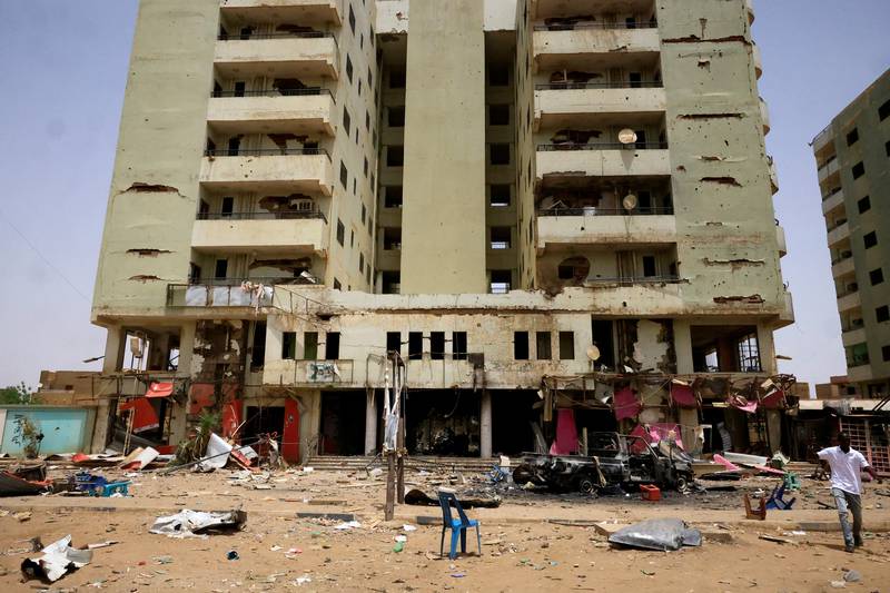 Damaged buildings after clashes between the RSF and the army in Khartoum. Reuters