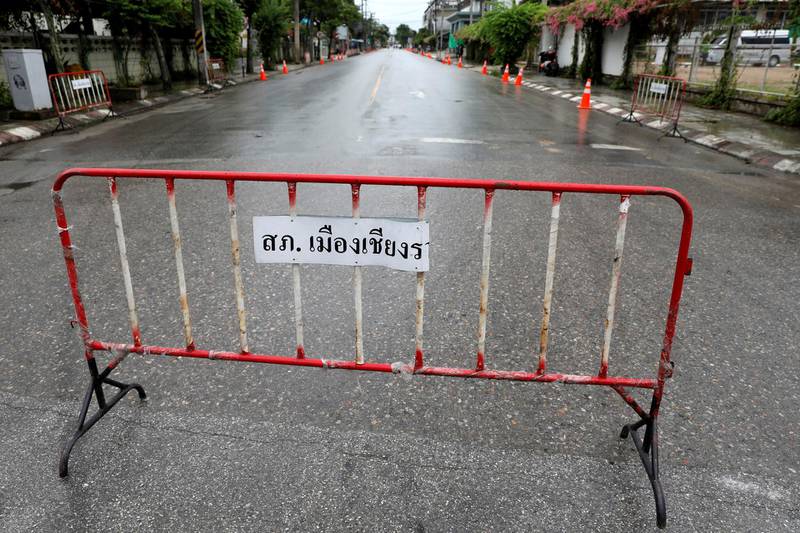 A road block is seen in front of the Chiang Rai hospital. Reuters