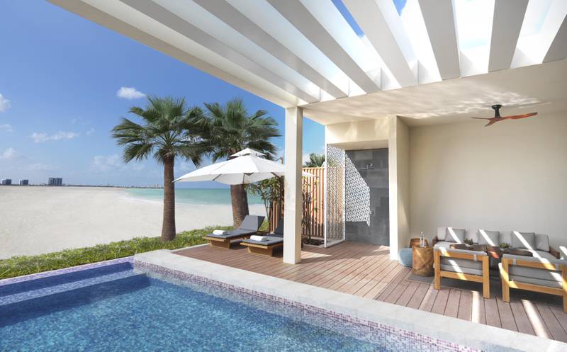 A pool villa terrace at Ras Al Khaimah's newest hotel.
