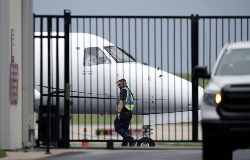 A private plane is readied for Democrats from the Texas Legislature as they arrive by bus to board and head to Washington, D.C , on July 12, 2021, to avoid voting for a GOP-supported voting rights bill they believe is restrictive. AP