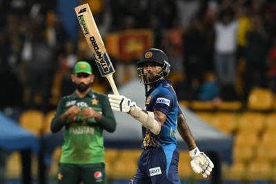 Sri Lanka's Kusal Mendis celebrates his fifty during the Asia Cup 2023 Super Four match against Pakistan at the R.  Premadasa Stadium in Colombo on Thursday, September 14, 2023. AFP