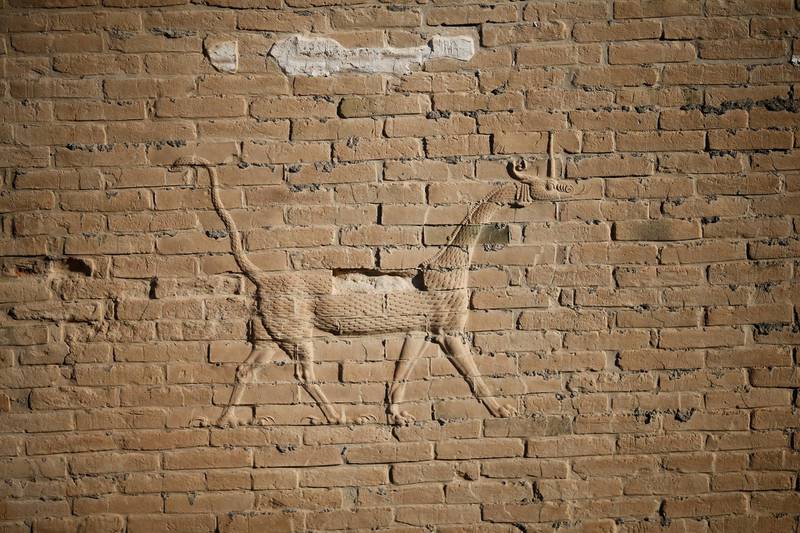 A view of a dragon on the wall of the ancient city of Babylon near Hilla, Iraq.  Reuters