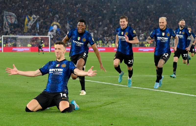 Inter's Ivan Perisic celebrates after scoring the second of his two goals in extra time to make it 4-2 to Inter. EPA 