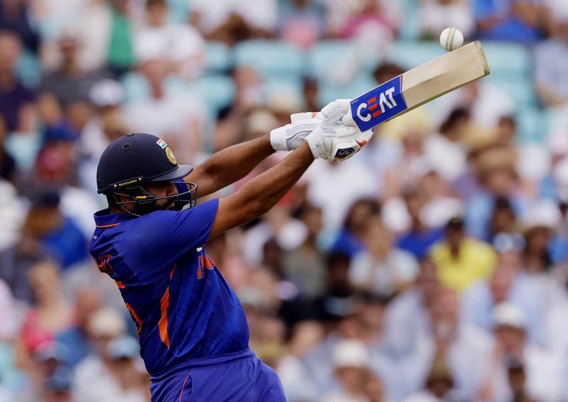 India opener Rohit Sharma hits a six on his way to an unbeaten 76. His knock came off 58 balls and included seven fours and five sixes. Reuters