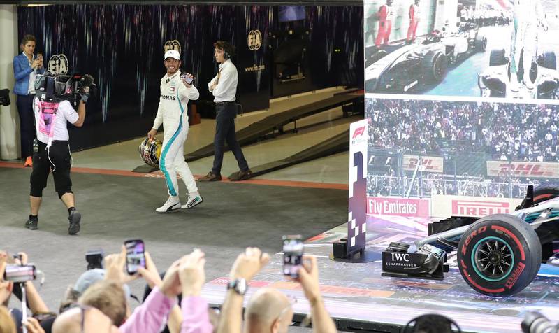 Lewis Hamilton celebrates winning the race. Reuters