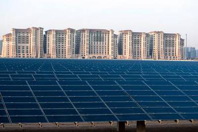 Solar panels at Masdar City in Abu Dhabi.