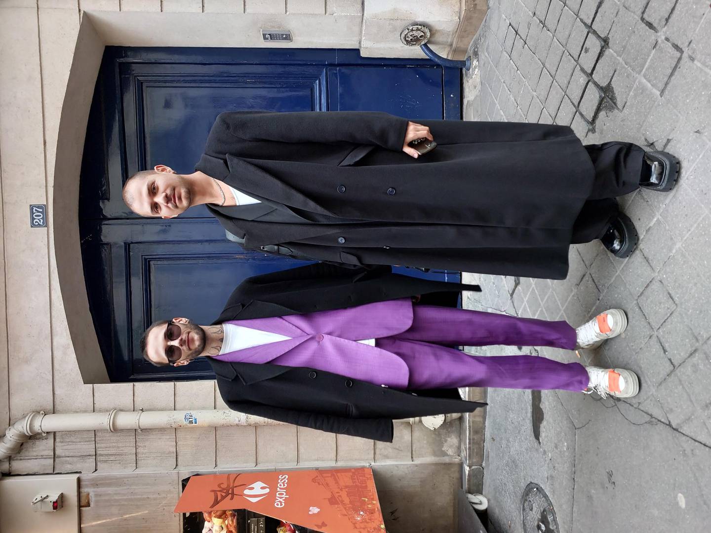 A purple suit and an oversized overcoat spotted on Rue Saint-Honore. Sarah Maisey / The National