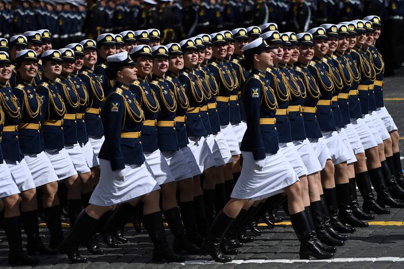 Russian servicewomen march on Red Square during the parade in central Moscow. AFP